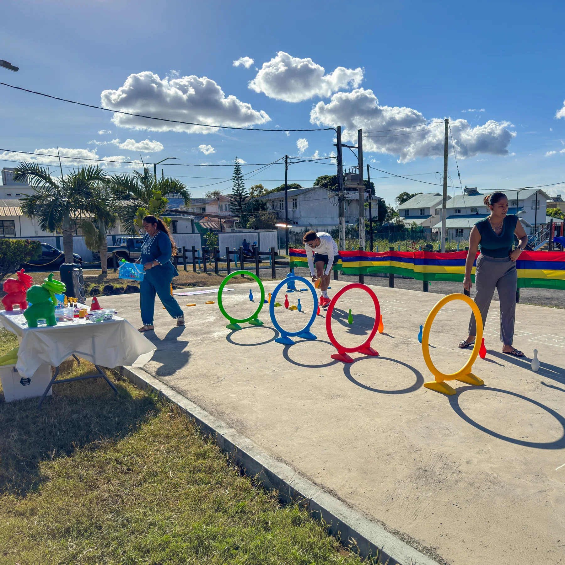 The school team setting up outdoor activities